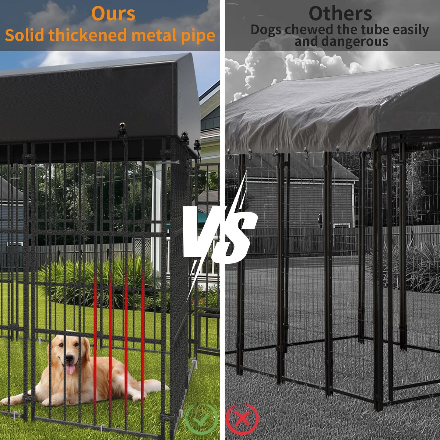 Metal Dog Kennel Outdoor Yard Cage Animal Runs Crate Playpen Roof Cover