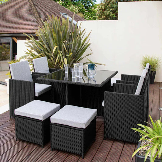 9PC CUBE RATTAN GARDEN FURNITURE SET 8 SEATER