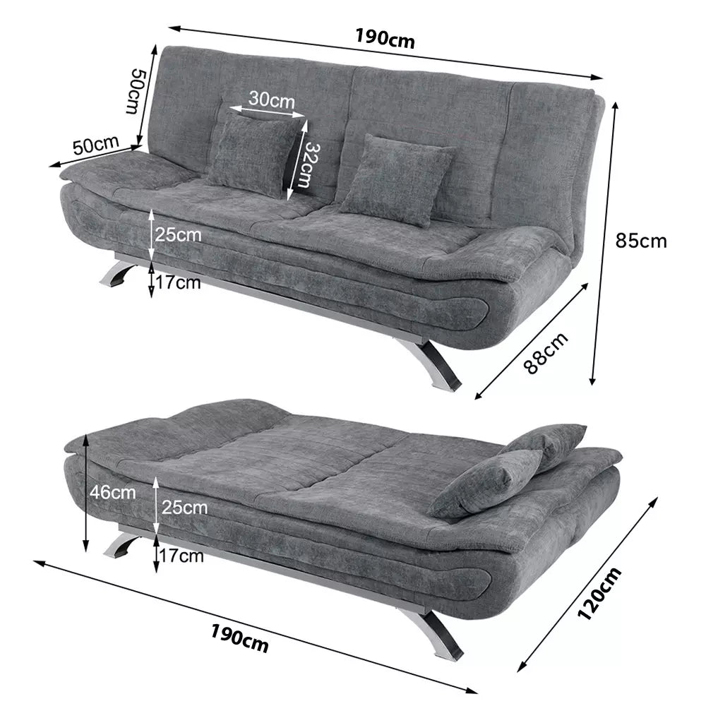 190cm Large 3 Seater Sofabed Recliner Sofa Bed Linen 2 Sleeper Couch Settee Beds