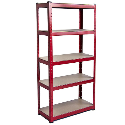 180 x 90 x 40cm (70.8 x 35.4 x 15.7 inches) Red 5 Tier Racking Shelf Heavy Duty Garage Shelving Galvanised Storage Shelves