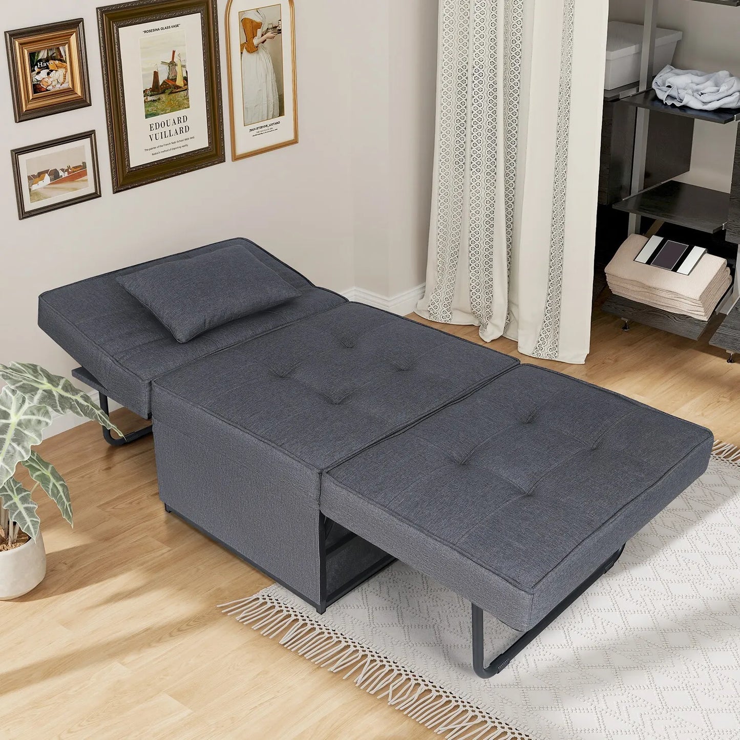 Folding Sofa Bed 4 In 1 Recliner Chair Single Convertible Sleeper Lounger Grey