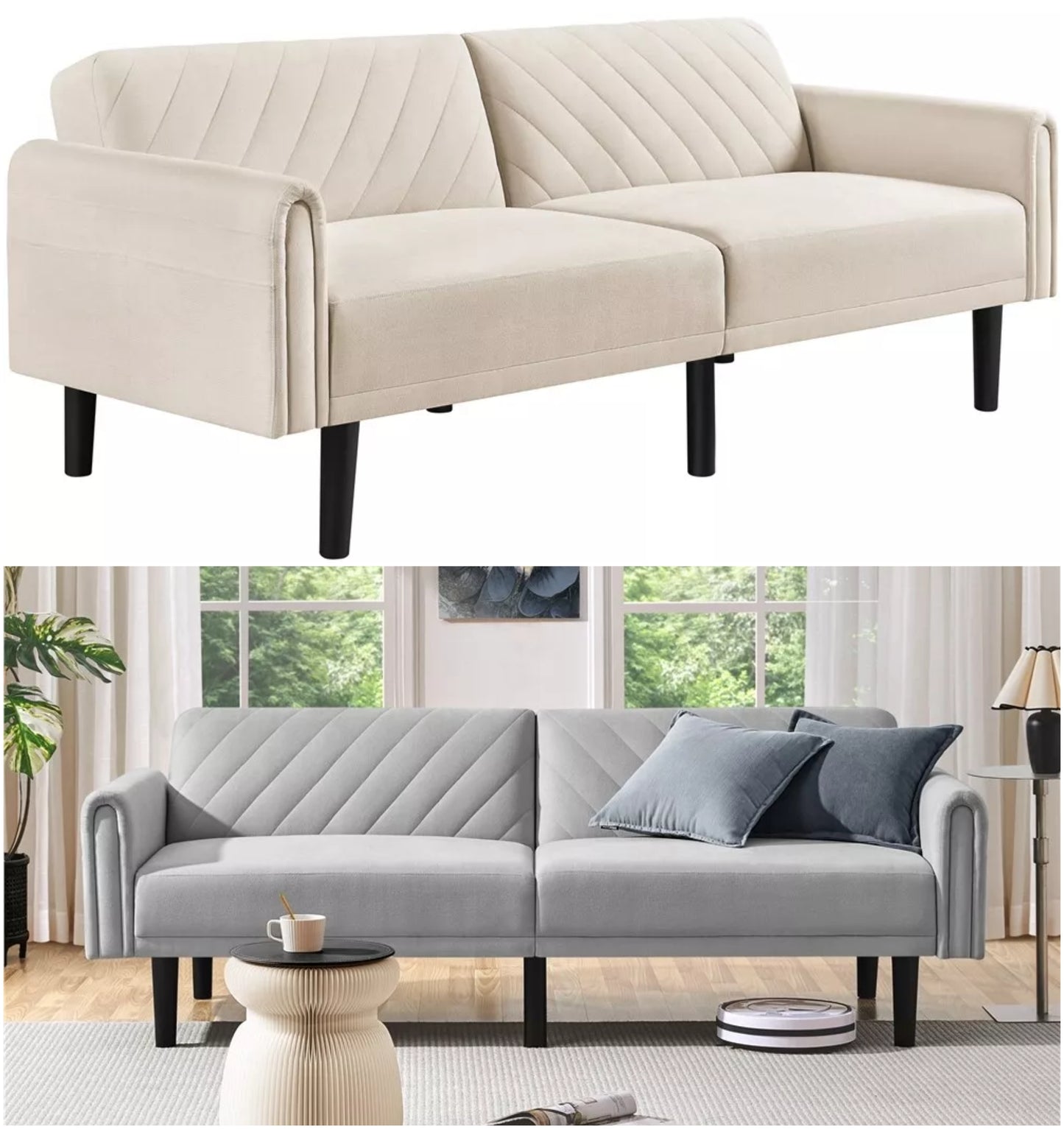 3-Seater Sofa Bed Click-clack Futon Versatile Daybed with Large Side Pockets