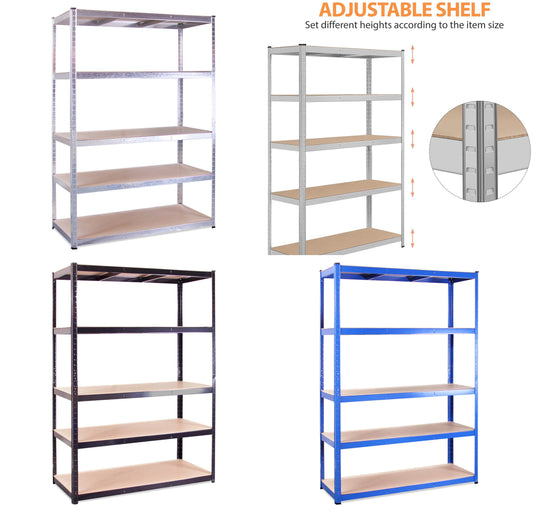 180X120X60CM Galvanised, Black or Blue Shelving Unit Storage Shelves Steel Boltless 5 Tier Racking Heavy Duty Garage