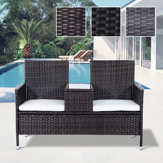 2 Seater Rattan Love Chair Garden Furniture Wicker Patio Seat Outdoor With Table