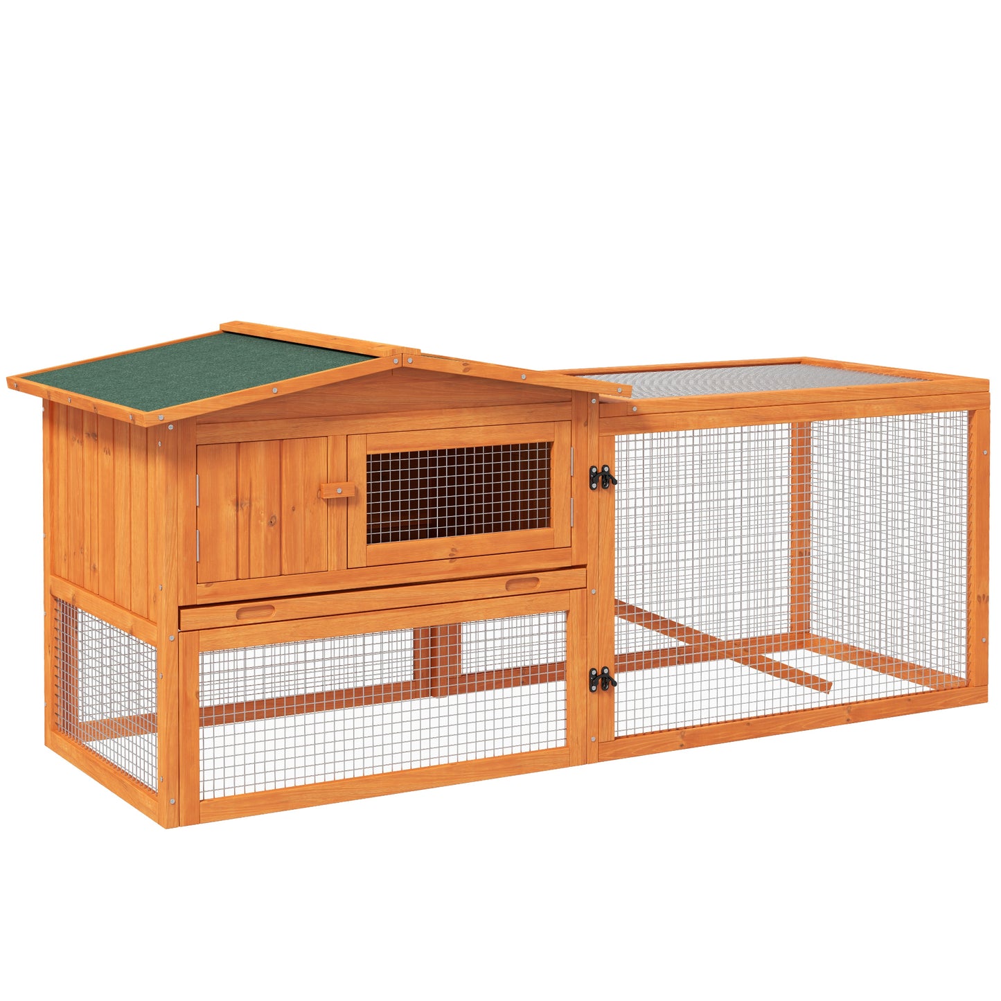 Orange Bunny Cage Rabbit Hutch Outdoor Guinea Pig House w/ Slide-Out Tray Hay Rack Ramp