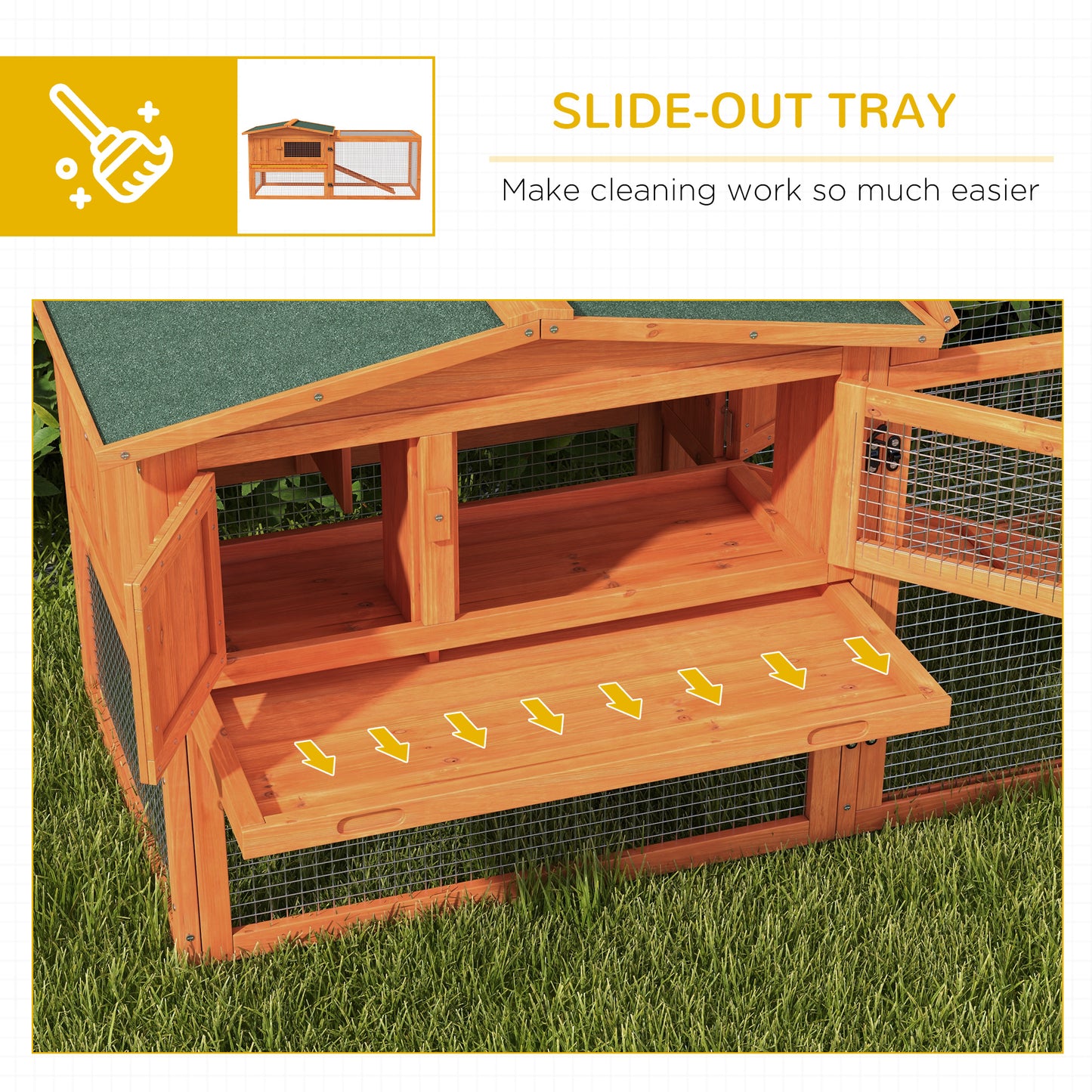 Orange Bunny Cage Rabbit Hutch Outdoor Guinea Pig House w/ Slide-Out Tray Hay Rack Ramp