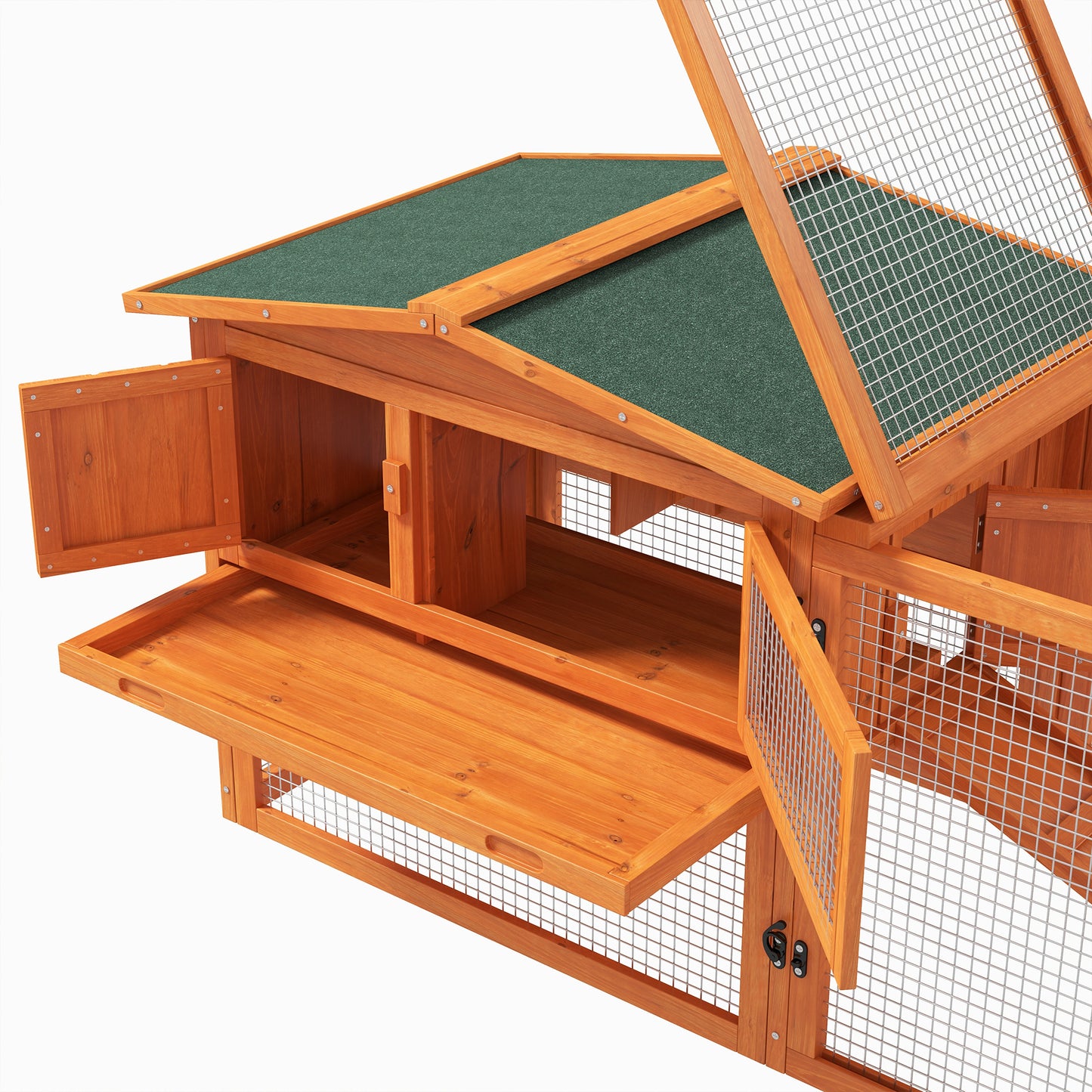 Orange Bunny Cage Rabbit Hutch Outdoor Guinea Pig House w/ Slide-Out Tray Hay Rack Ramp