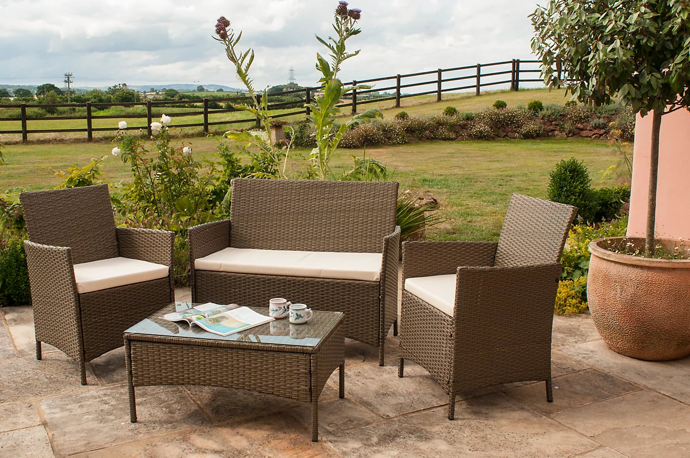 4 Piece Rattan Garden Furniture Set Outdoor Sofa Chairs Table Patio Set ✔️Best Price  🛋️Removable Cushions 🔧Easy Assembly