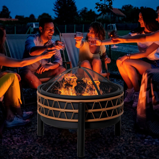 Outdoor Fire Pit Portable Firebowl w/ Cover Poker For Patio Backyard