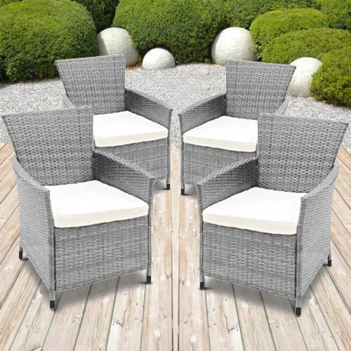 4 X RATTAN GARDEN FURNITURE DINING CHAIRS SET OUTDOOR PATIO