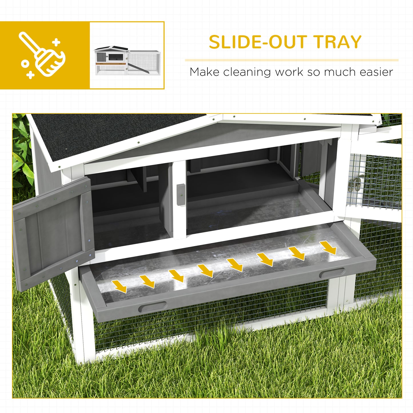 Grey Bunny Cage Rabbit Hutch Outdoor Guinea Pig House w/ Slide-Out Tray Hay Rack Ramp