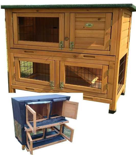 RABBIT HUTCH RAIN SUN WINTER COVER FOR LARGE ROGER XL 2 TIER GREY + NATURAL HUTCHES