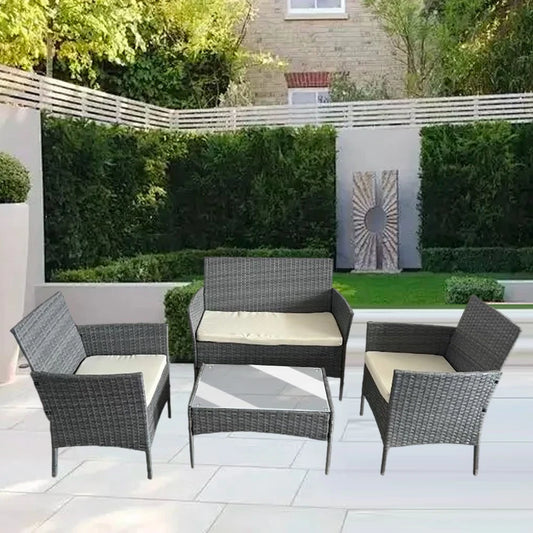 4 Piece Rattan Garden Furniture Set Outdoor Sofa Chairs Table Patio Set ✔️Best Price  🛋️Removable Cushions 🔧Easy Assembly