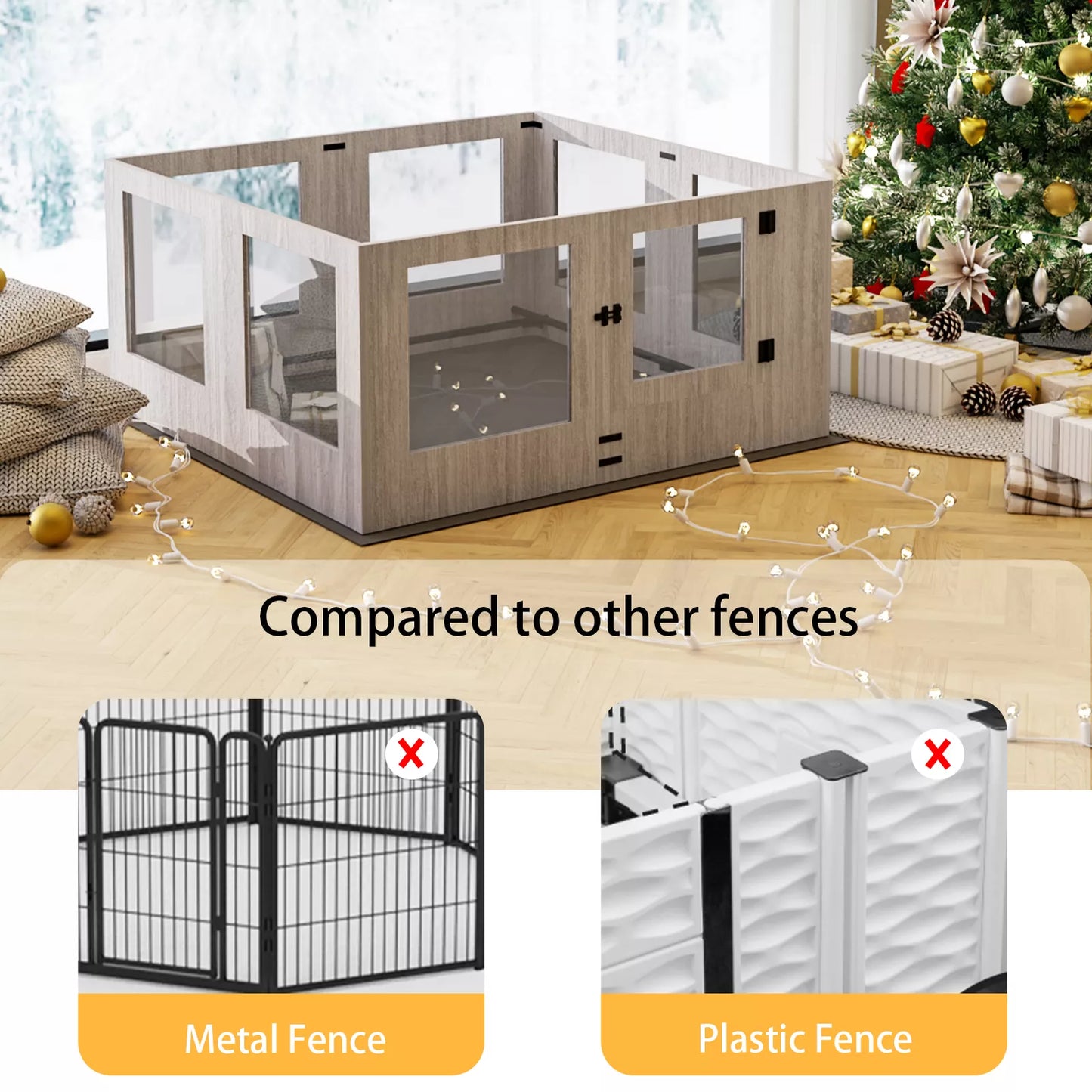 Wooden Dog Whelping Box Pet Puppy Playpen with Waterproof Fertility Pad