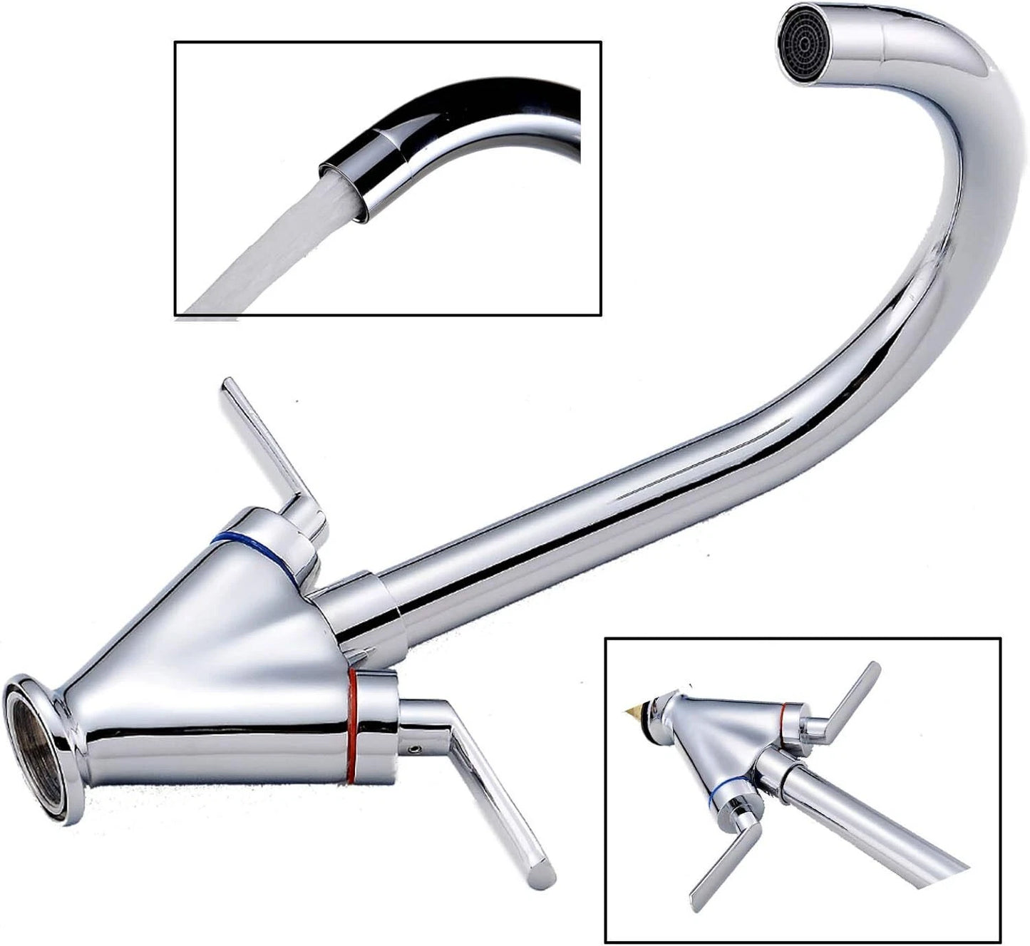 Modern Kitchen Sink Mixer Taps Swivel Spout Dual Lever Tap Mono Chrome Faucet UK