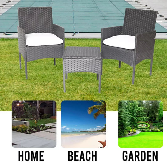 3pc Rattan Garden Furniture Table & Chair Outdoor Bistro Set Patio Wicker Set