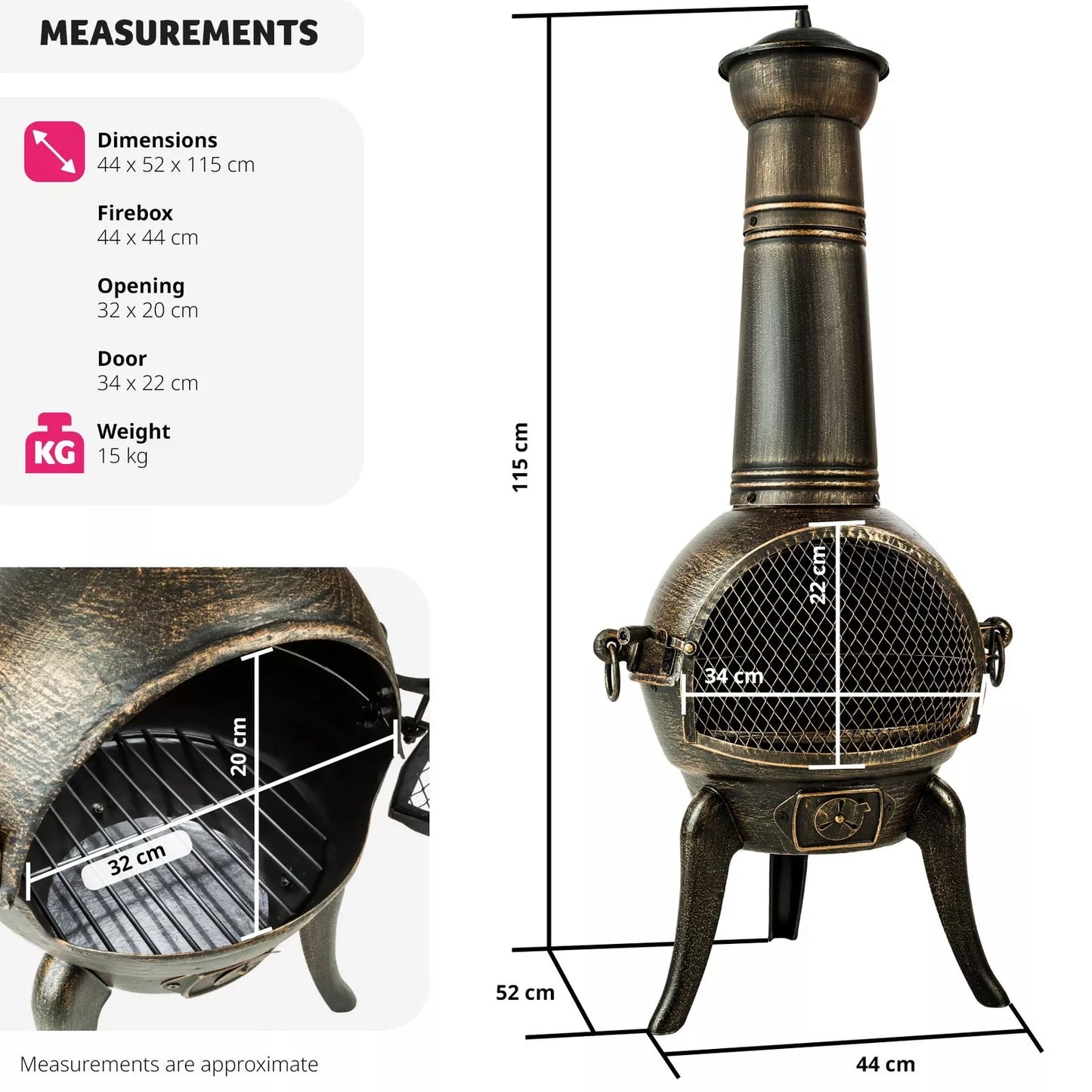 Chimenea Cast Iron Garden Heater BBQ Fire Pit Grill Large Fireplace Barbecue