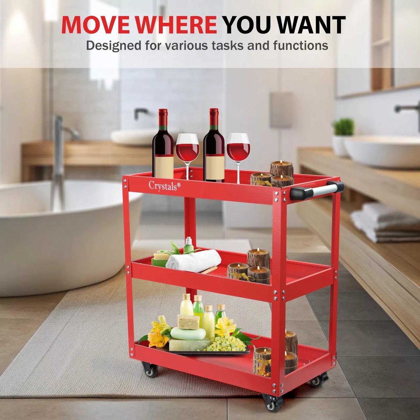 Tool Storage Heavy Duty Garage Trolley Workshop 3 Tier Wheel Cart DIY Red UK