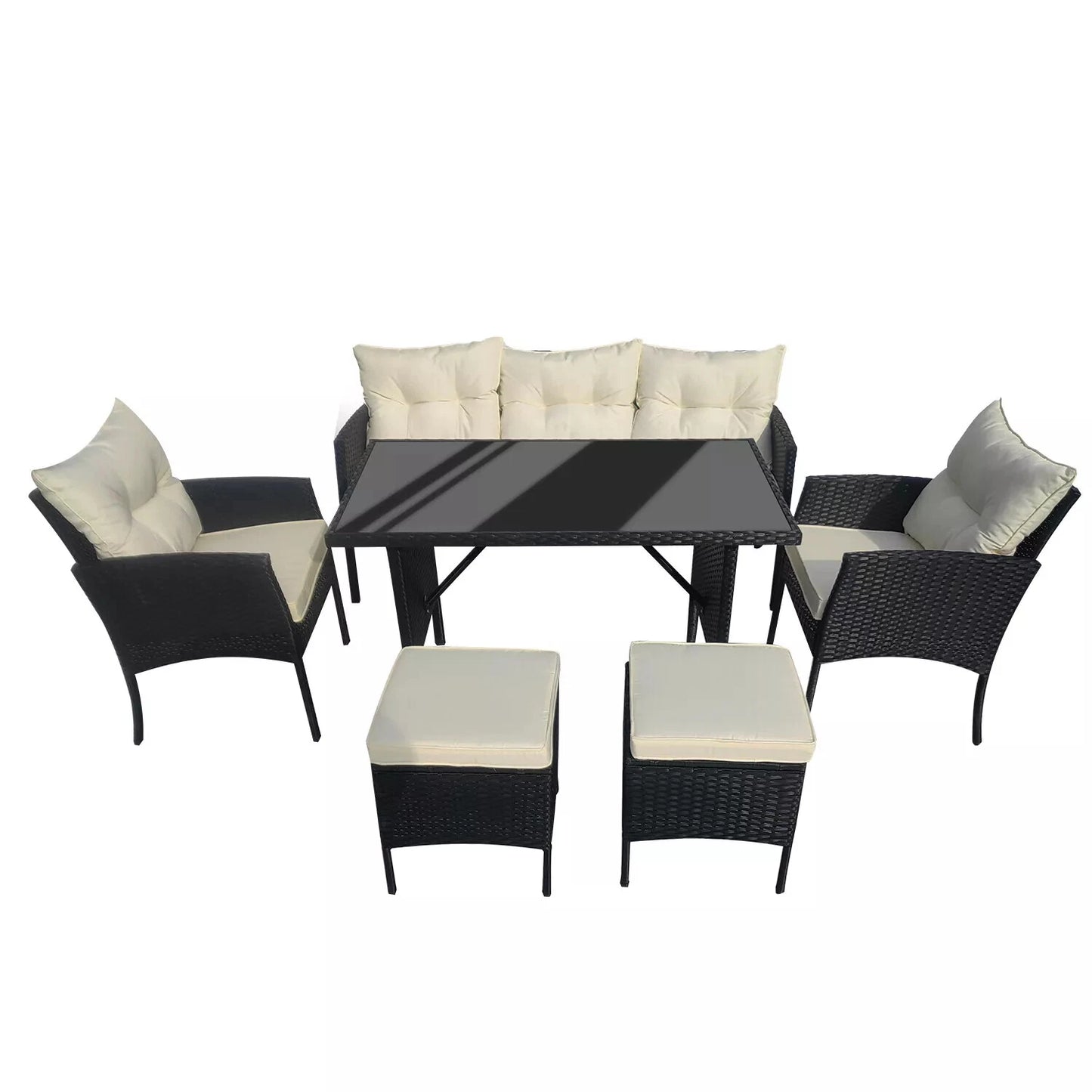 RATTAN GARDEN FURNITURE SET WICKER SOFA TABLE CHAIRS FOR OUTDOOR PATIO 7 SEATER