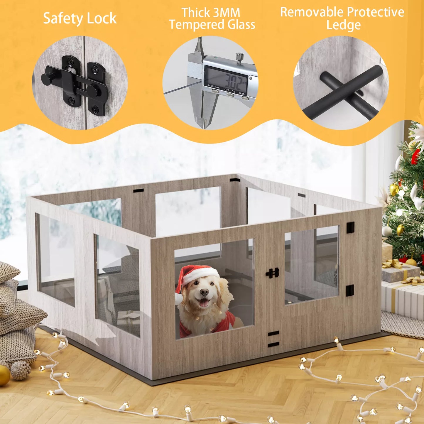 Wooden Dog Whelping Box Pet Puppy Playpen with Waterproof Fertility Pad