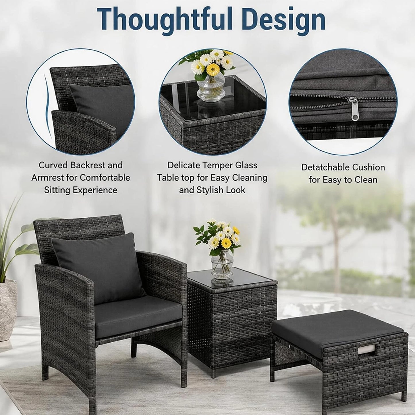 Rattan Sofa Set 5 Piece Rattan Garden Furniture Chair Coffee Table Outdoor Patio