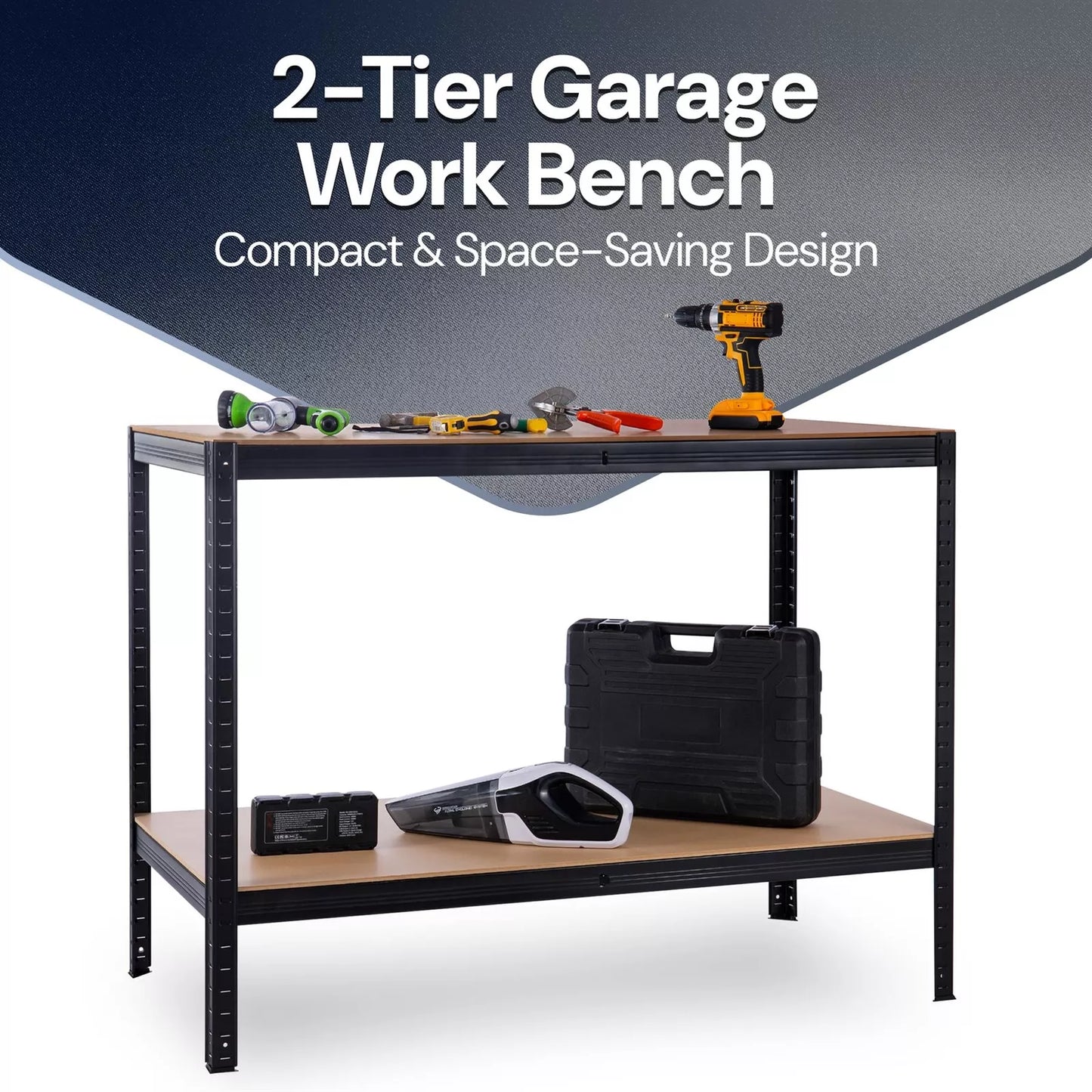 2 Tier Workbench Office Table Storage Steel Racking Garage 200kg Shelf Capacity