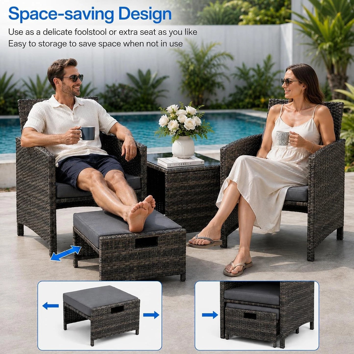 Rattan Sofa Set 5 Piece Rattan Garden Furniture Chair Coffee Table Outdoor Patio