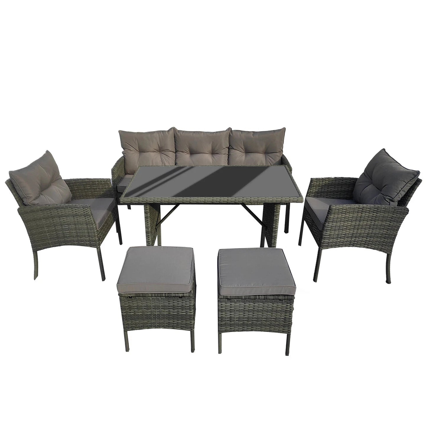 RATTAN GARDEN FURNITURE SET WICKER SOFA TABLE CHAIRS FOR OUTDOOR PATIO 7 SEATER