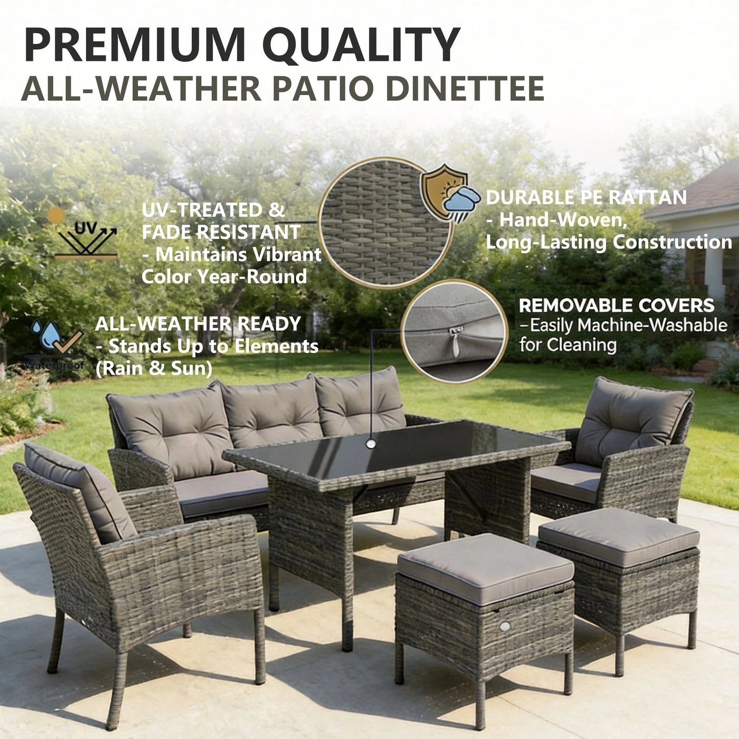 RATTAN GARDEN FURNITURE SET WICKER SOFA TABLE CHAIRS FOR OUTDOOR PATIO 7 SEATER