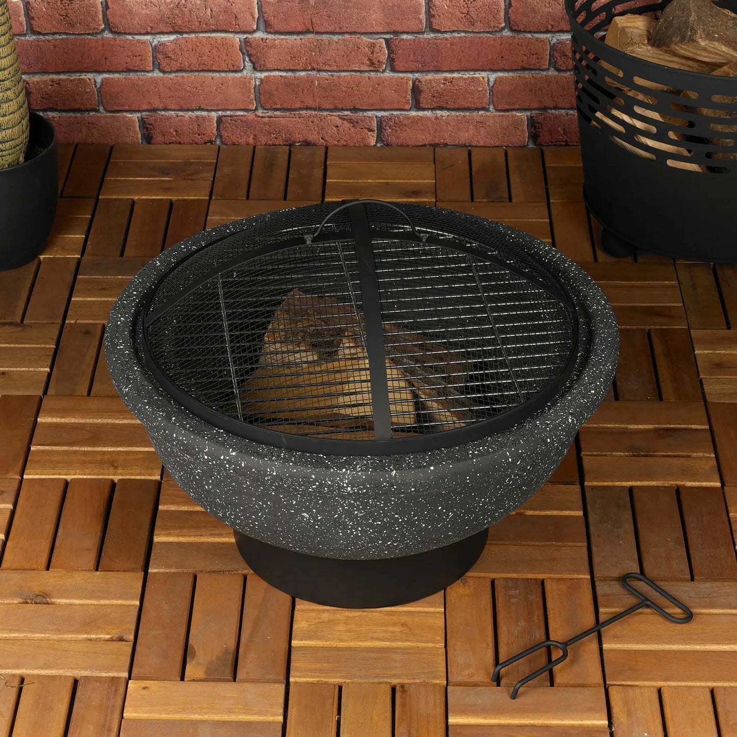 Black Round MGO Fire Pit Bowl Heater BBQ Grill Camping Burner Outdoor Garden