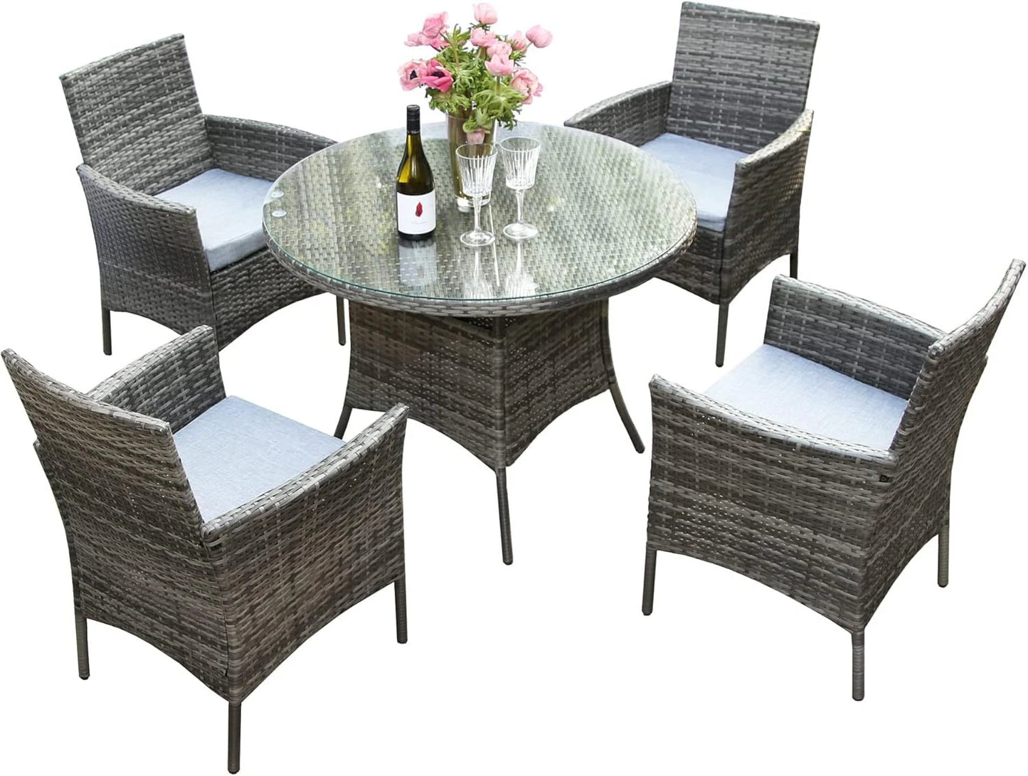 5 Piece Rattan Garden Furniture Set with 4 Chairs & Coffee Table Outdoor Patio