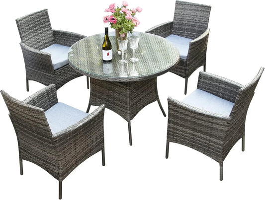 5 Piece Rattan Garden Furniture Set with 4 Chairs & Coffee Table Outdoor Patio