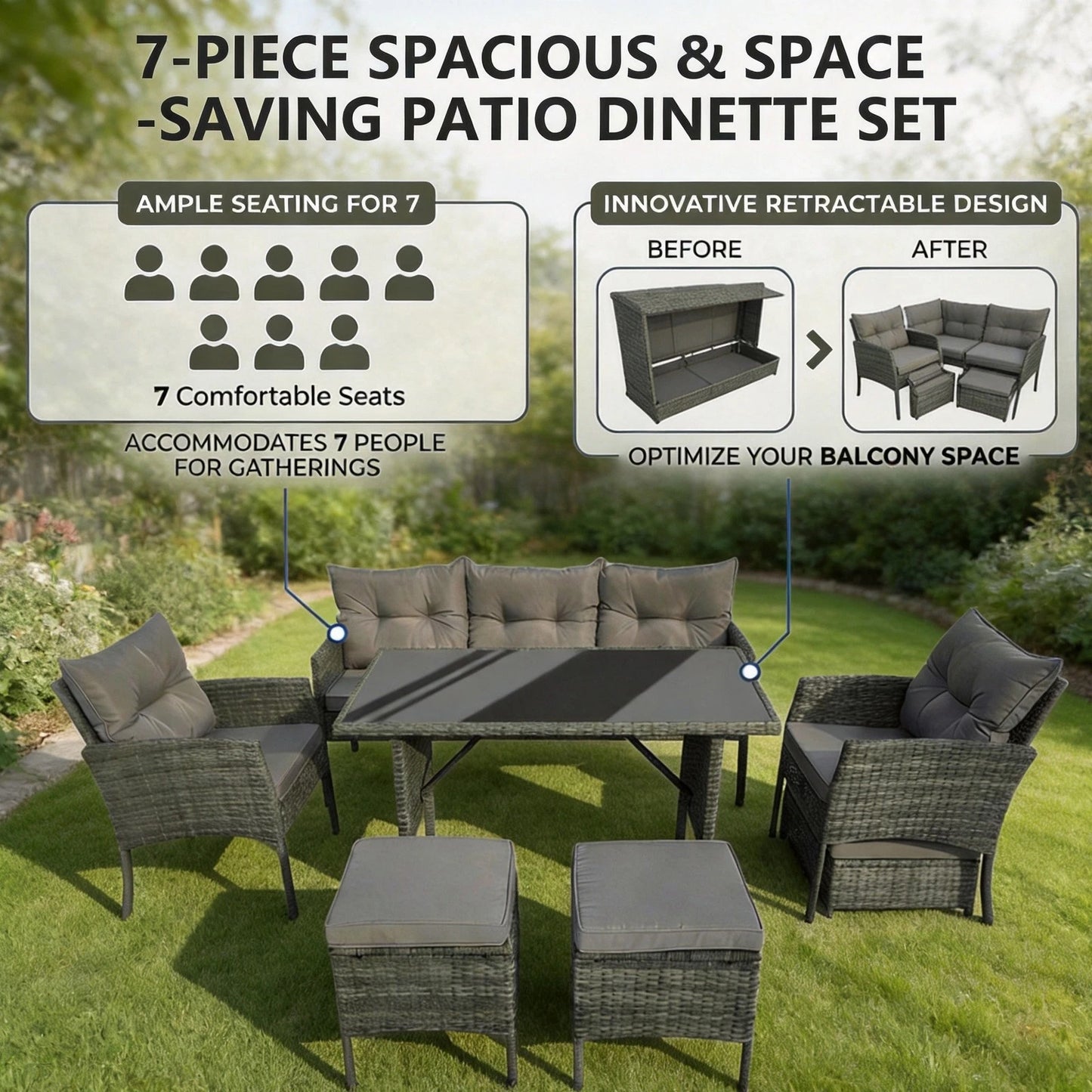 RATTAN GARDEN FURNITURE SET WICKER SOFA TABLE CHAIRS FOR OUTDOOR PATIO 7 SEATER