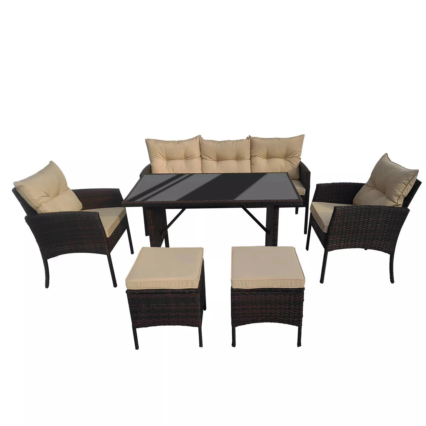 RATTAN GARDEN FURNITURE SET WICKER SOFA TABLE CHAIRS FOR OUTDOOR PATIO 7 SEATER