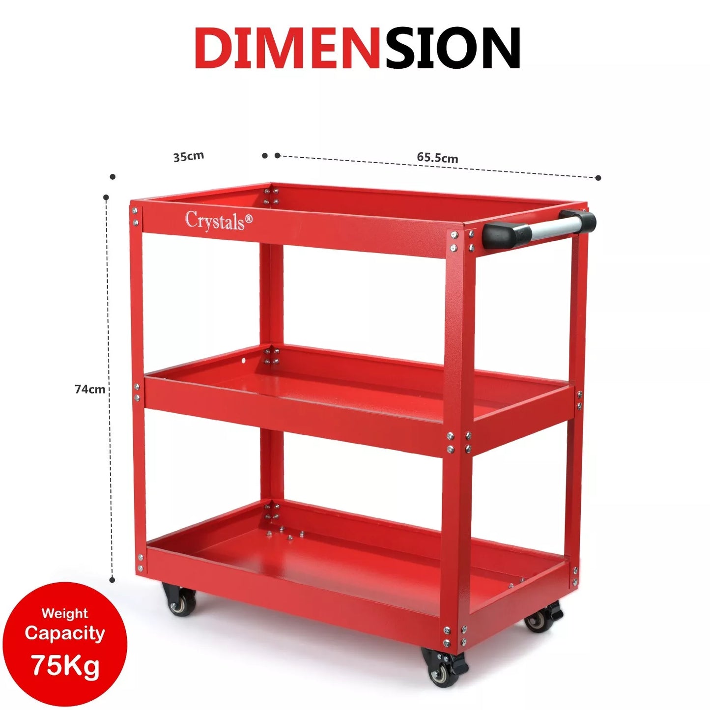 Tool Storage Heavy Duty Garage Trolley Workshop 3 Tier Wheel Cart DIY Red UK