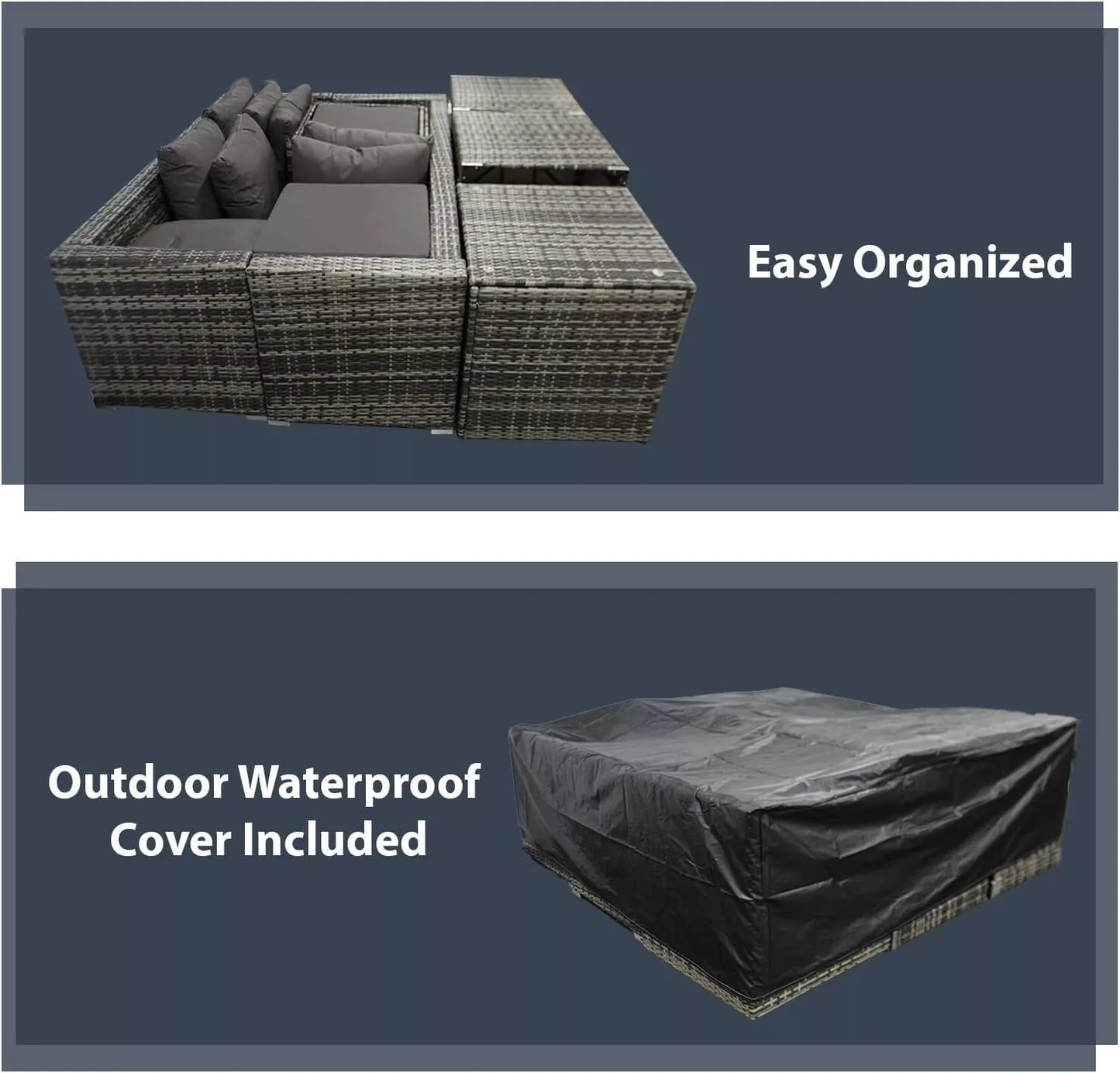 Rattan Corner Furniture Set 9 Seater Garden Sofa Stools Table + Waterproof Cover, UV Protected, 9 Seater, FREE Rain Cover