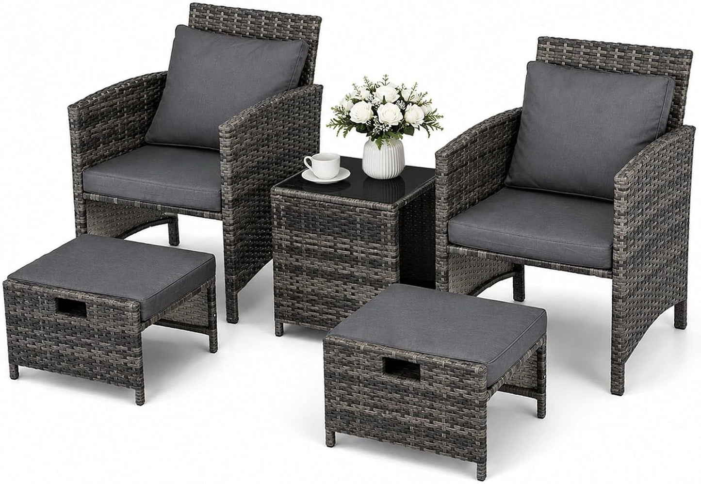 Rattan Sofa Set 5 Piece Rattan Garden Furniture Chair Coffee Table Outdoor Patio