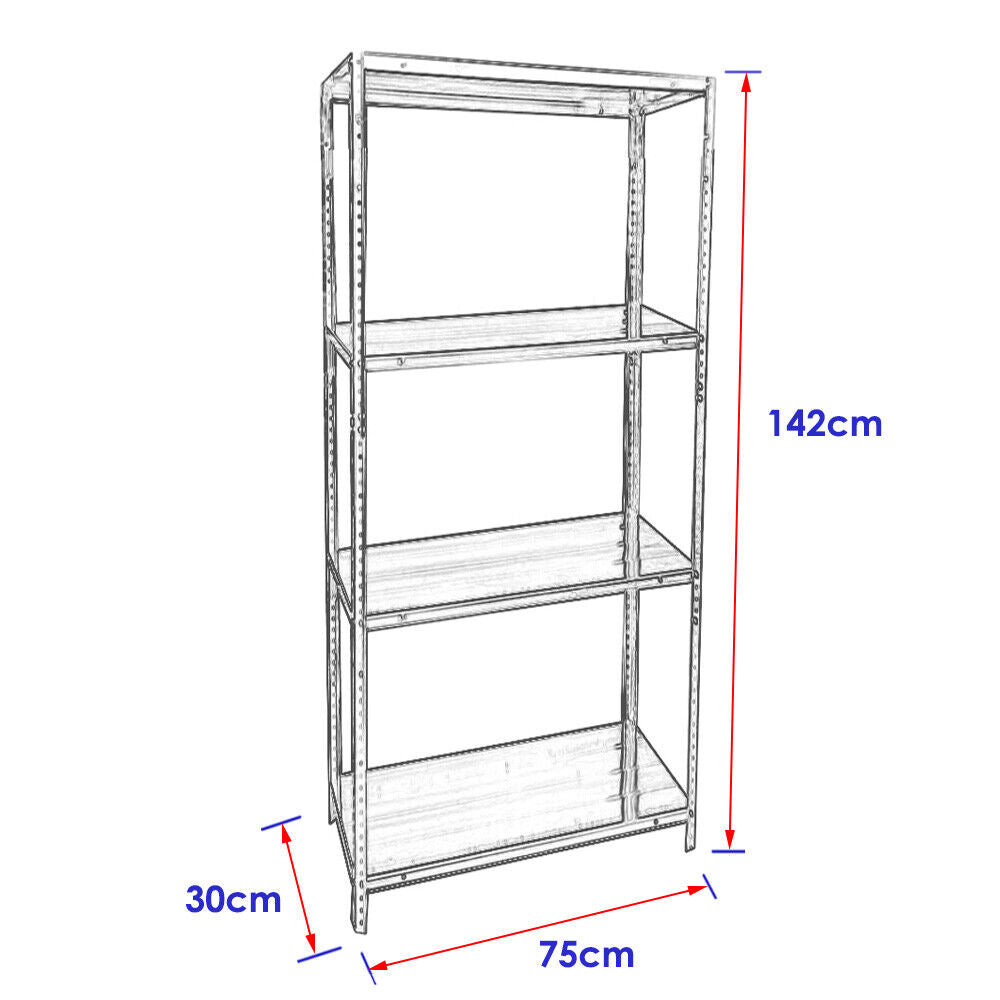 4Tier Garage Full Metal Shelving 142x75x30cm Heavy Duty Racking Storage