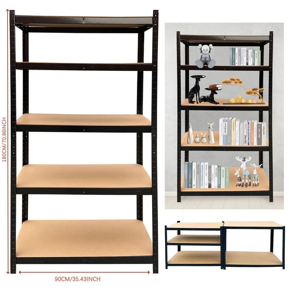 180 x 90 x 40cm (70.8 x 35.4 x 15.7 inches) Black 5 Tier Racking Shelf Heavy Duty Garage Shelving Galvanised Storage Shelves