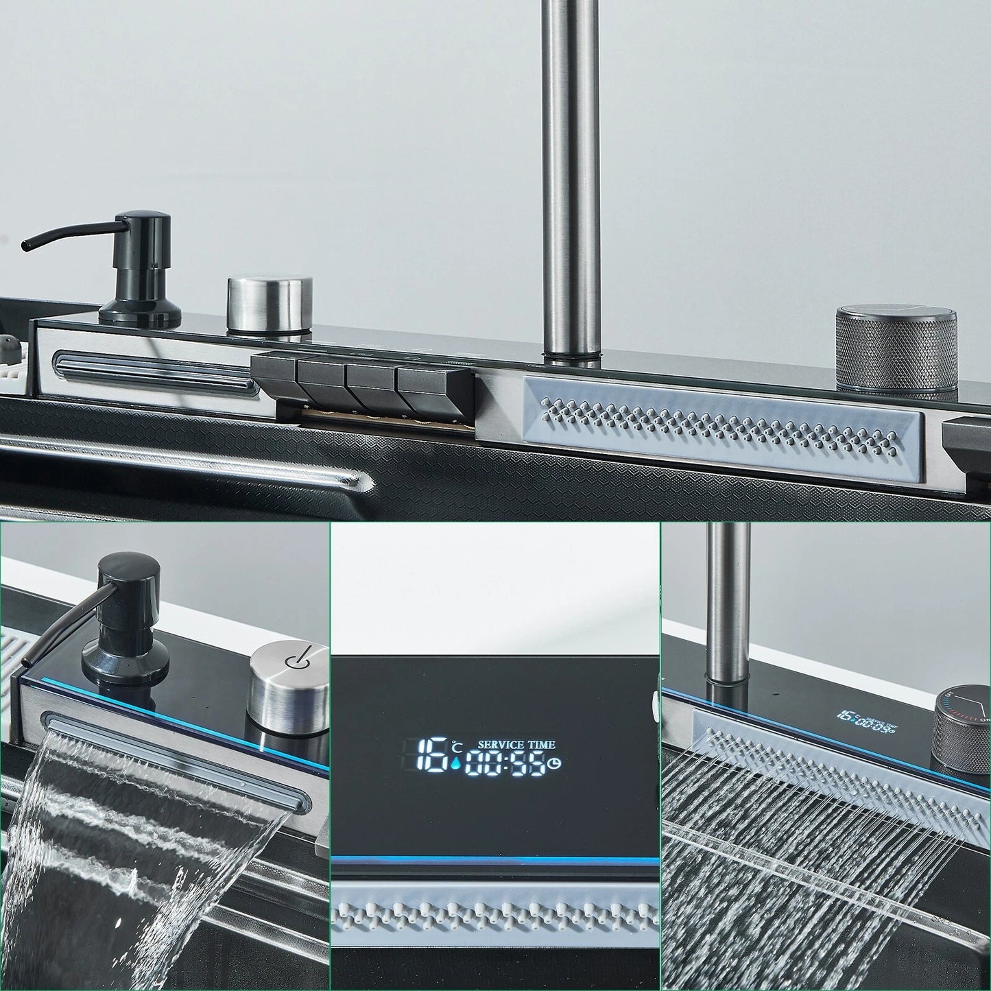 LED Inset Kitchen Sink Set Stainless Steel Single Bowl with Mixer Tap Waste Kits