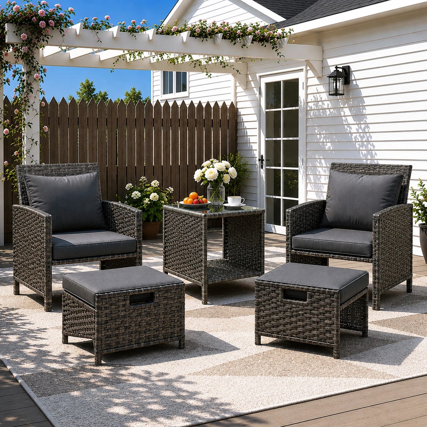 Rattan Sofa Set 5 Piece Rattan Garden Furniture Chair Coffee Table Outdoor Patio
