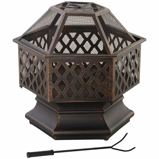 Outdoor Fire Pit with Screen and Poker, Backyard Fire bowl, Bronze