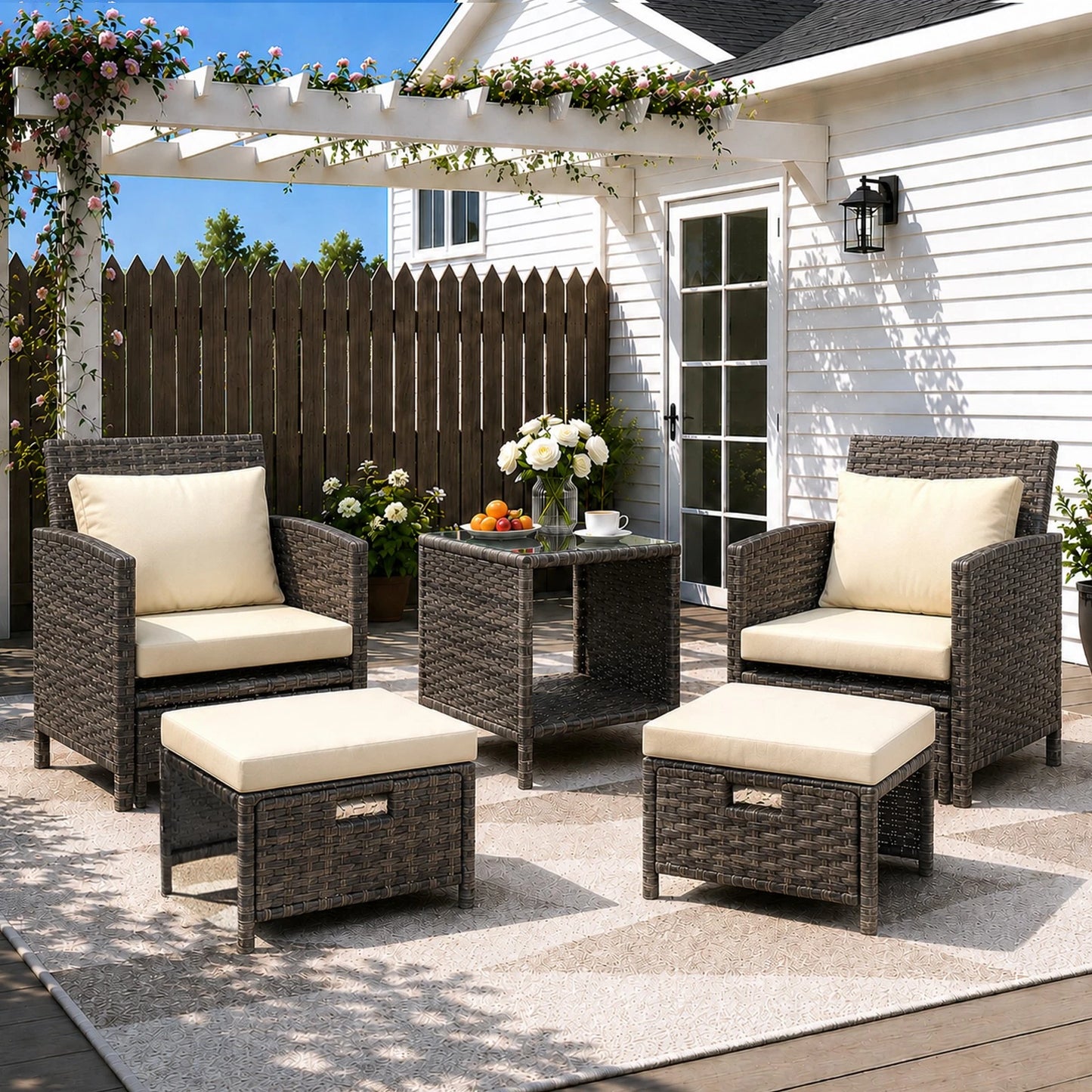 Rattan Sofa Set 5 Piece Rattan Garden Furniture Chair Coffee Table Outdoor Patio