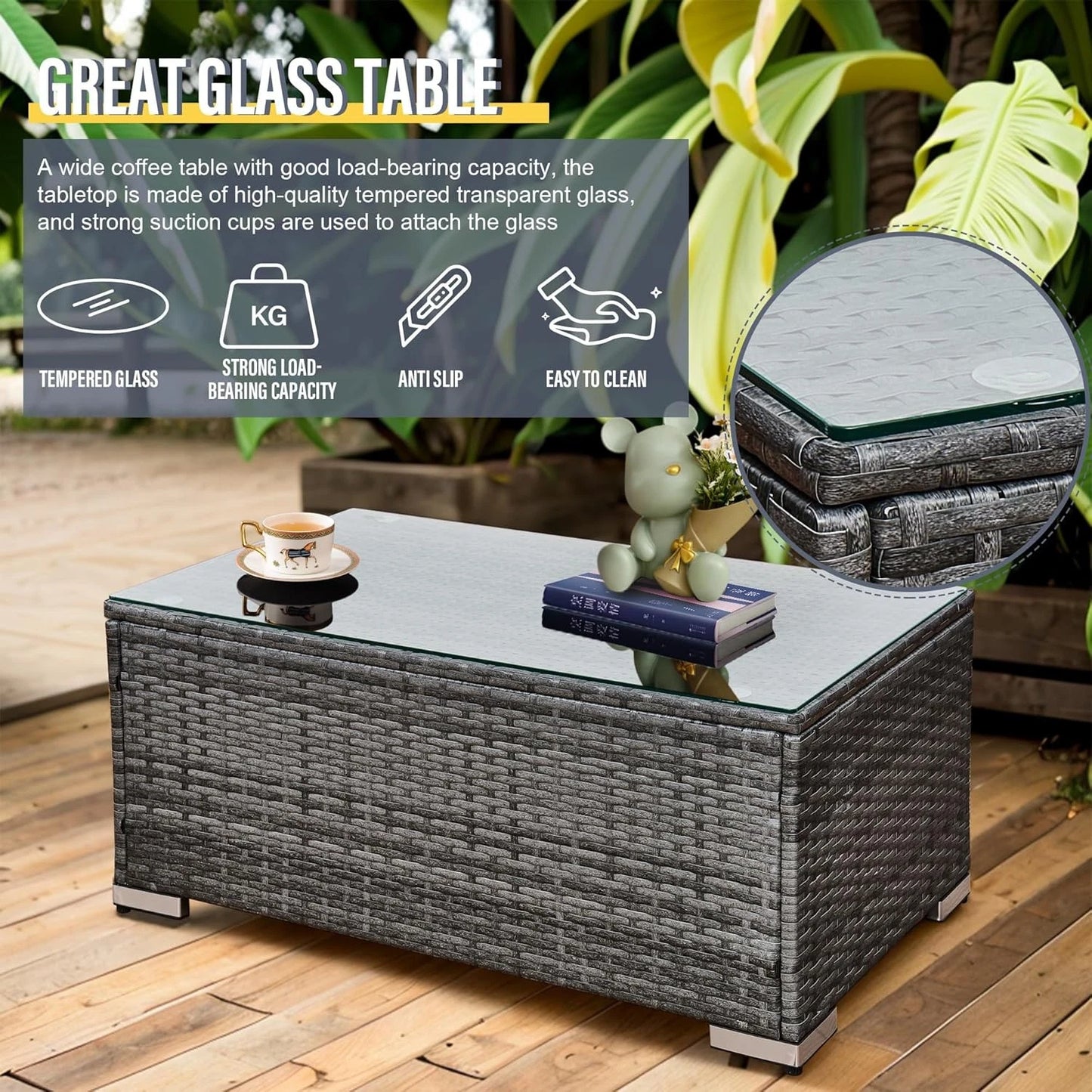 6 Seater Rattan Garden Furniture Corner Sofa L-Shape Set In/Outdoor with Cushion