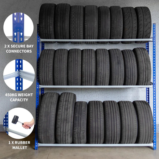 Tyre Wheel Racking Shelving Storage Garage Mechanic Workshop Heavy Duty 3 Tier ✔️Boltless ✔️FREE Rubber Mallet ✔️2 FREE Bay Connectors