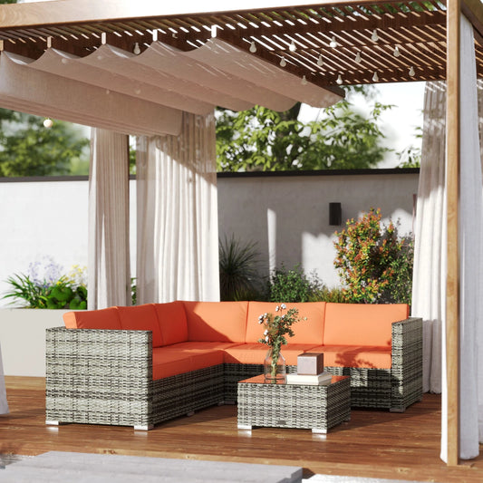 4 Pieces Rattan Garden Furniture Sofa Set with Coffee Table Orange