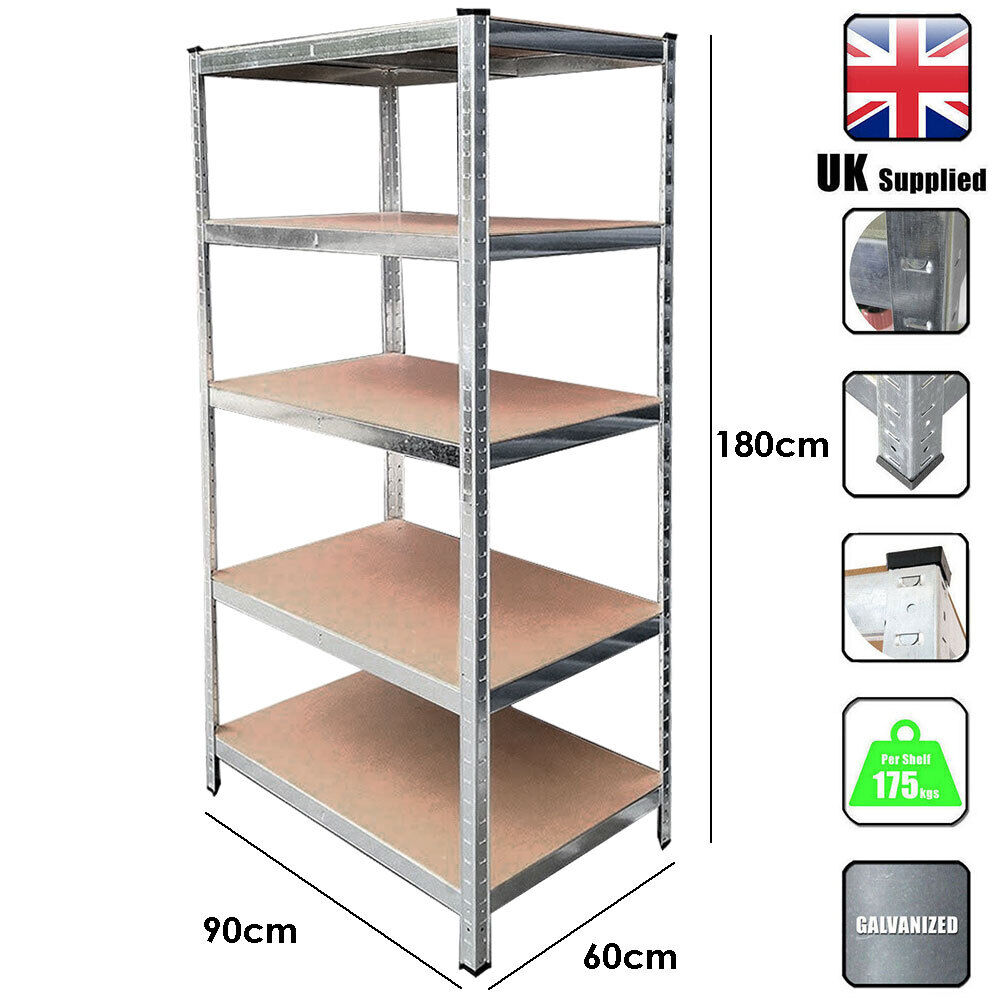 5 Tier Heavy Duty Metal Galvanised Shelving Rack Racking Shelf Unit 180x90x60cm