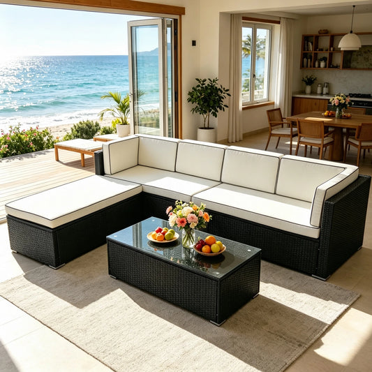 6 Seater Rattan Garden Furniture Corner Sofa L-Shape Set In/Outdoor with Cushion