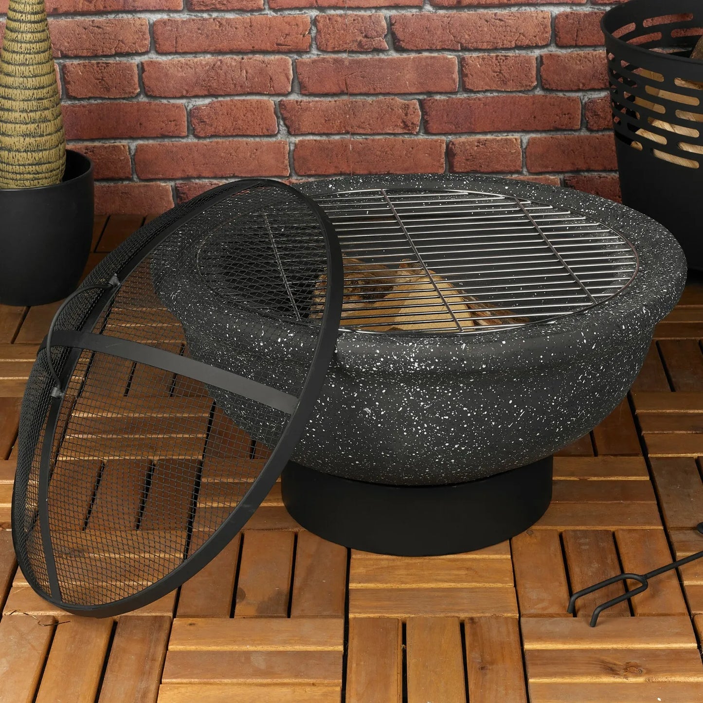 Black Round MGO Fire Pit Bowl Heater BBQ Grill Camping Burner Outdoor Garden