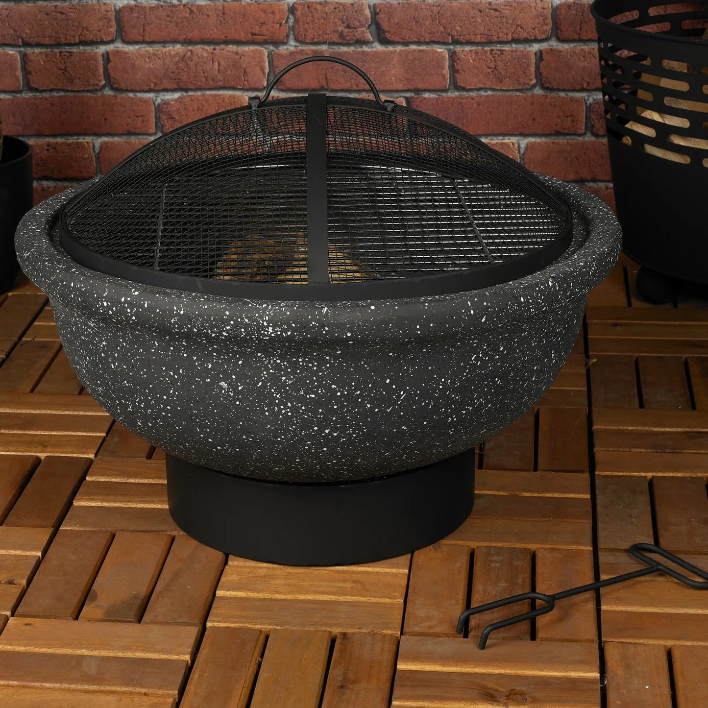 Black Round MGO Fire Pit Bowl Heater BBQ Grill Camping Burner Outdoor Garden